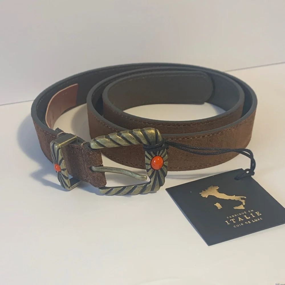 Cuoieria Artigiana Made‎ in Italy Women’s Suede/Leather Belt S/M Brown NWT